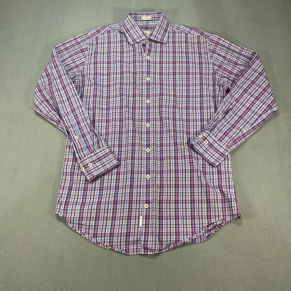 Peter Millar Button Down Shirt Mens Medium Purple Plaid Long Sleeve Cotton